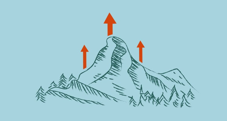  Illustrasjon av fjell med røde piler som går opp