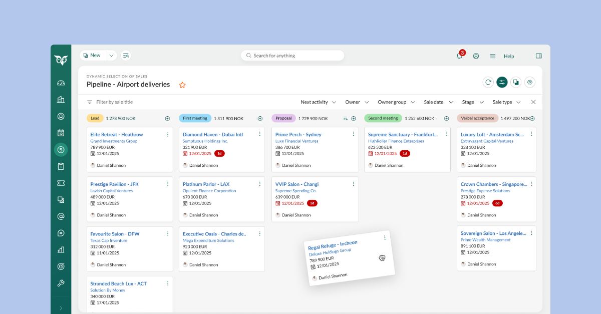 Screen shot av SuperOffice pipeline tracking