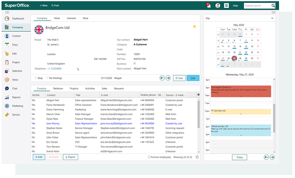 Laptop som viser SuperOffice CRM