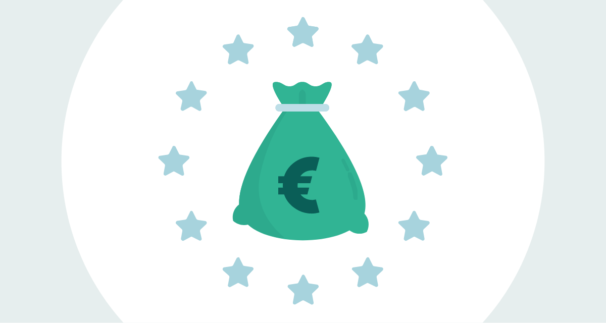 Illustrasjon av en pengesekk med EU stjernene rundt